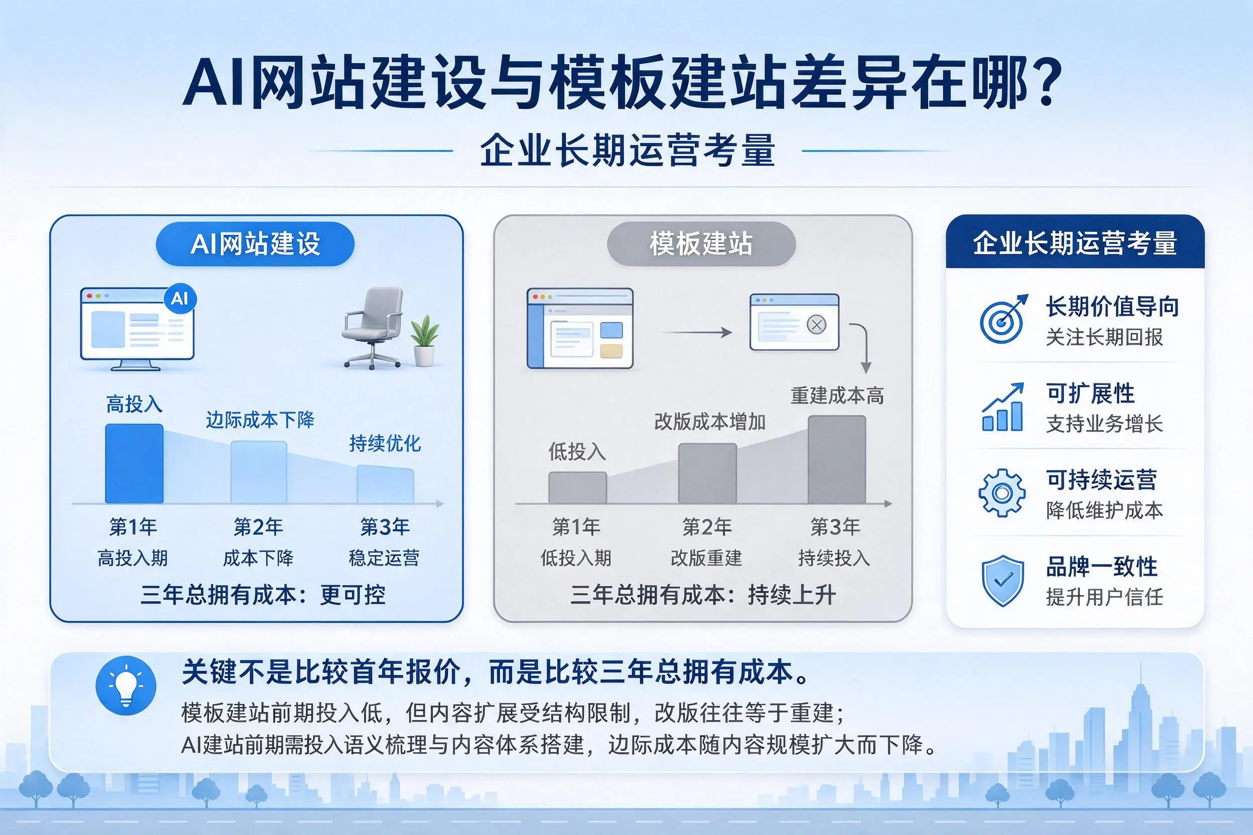 AI网站建设与模板建站差异在哪?鸡西企业长期运营考量